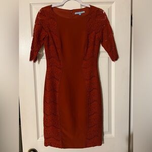 Antonio Melani “Ivy” Lace Womens Sheath Dress, Sienna Burnt Orange Color Size 2
